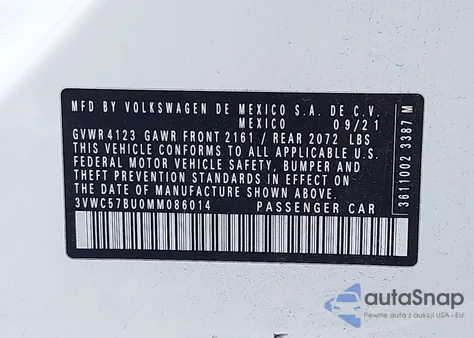 2021 Volkswagen Jetta 1.4T R-Line/1.4T S/1.4T Se from USA, damaged, VIN 3VWC57BU0MM086014